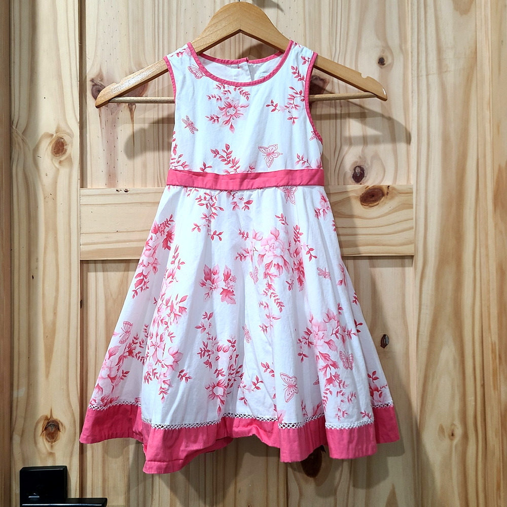 Polly & Friends Girls Pink White Floral Sequin Dress Tule Layered Skirt Size 5